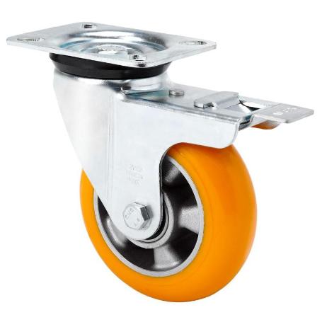 RUEDA GIRATORA PLACA FR.4MM 10ZVRFD160-AUAB ALUM-POLIUR.NARANJA BOLAS BALONA