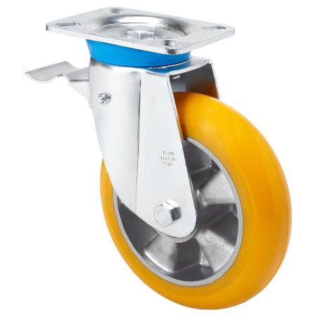 RUEDA GIRATORA PLACA FRENO 10TVFD160-AUAB ALUMINIO-POLIUR.NARANJ.BOLAS BALONA