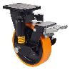 RUEDA GIRATORA PLACA FR.10HLSEFN200-HUB SUSPENSION HIERRO-POLIUR.NARANJ.BOLAS