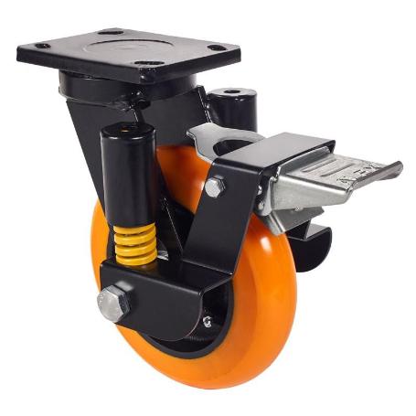 RUEDA GIRATORA PLACA FR.10HLSEFN150-HUAB SUSPENSION POLIUR.NARANJA BOL.BALONA