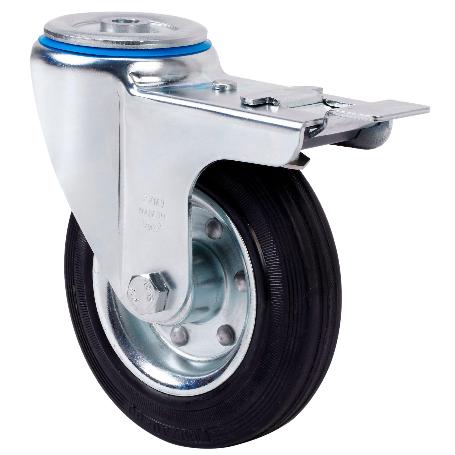 RUEDA GIRATORA AGUJERO M12 FRENO 20ZVLFD80-BSR METALICO-GOMA NEGRA RODILLOS