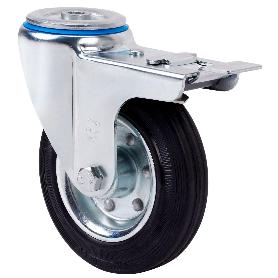 RUEDA GIRATORA AGUJERO M12 FRENO 20ZVLFD100-BSR METALICO-GOMA NEGRA RODILLOS
