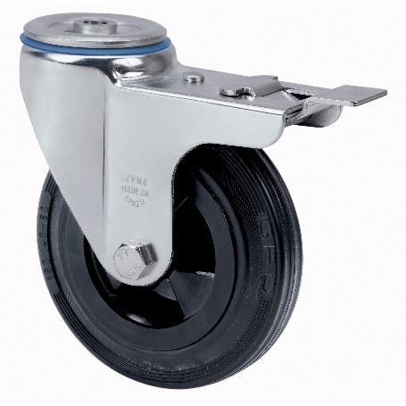 RUEDA GIRATORA AGUJERO M12 FRENO 20ZVLFD100-PSN POLIAMIX-GOMA NEGRA EJE LISO