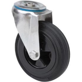 RUEDA GIRATORA AGUJERO M12 INOX.20ZVLI80-PSN POLIAMIX-GOMA NEGRA EJE LISO