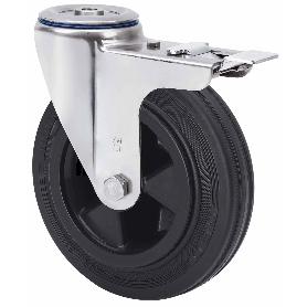 RUEDA GIRATORA AGUJERO M12 FRENO INOX.20ZVLIFD80-PSN POLIAMIX-GOMA NEGRA LISO
