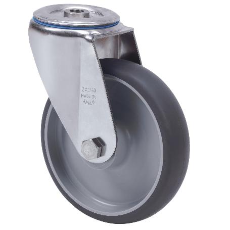 RUEDA GIRATORA AGUJERO M12 INOX.20ZVLI80-PGZN POLIAMIX-GOMA GRIS INYECT.LISO