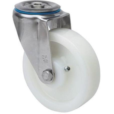 RUEDA GIRATORA AGUJERO M12 INOX.20ZVLI100-FT NYLON BLANCO EXTRAFUERTE LISO