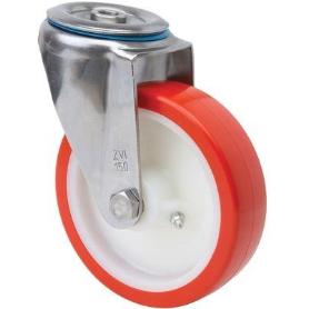 RUEDA GIRATORA AGUJERO M12 INOX.20ZVLI100-PO NYLON BLANCO-POLIUR.ROJO LISO