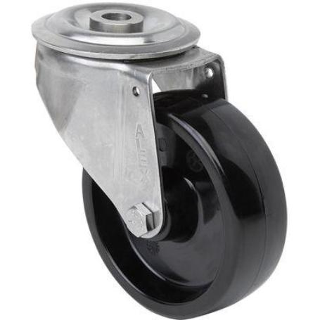 RUEDA GIRATORA AGUJERO M12 INOX.20ZVLI100-TT RESINA NEGRA EJE LISO