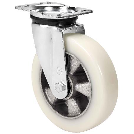 Rueda giratora placa 4mm 10zvr160-ausb alum.-poliur.blancoveloceje bolas