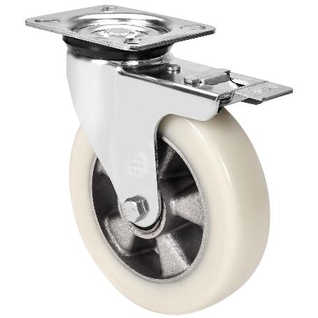 Rueda giratora placa fr.4mm 10zvrfd160-ausb alum.-poliur.blancovelocbolas