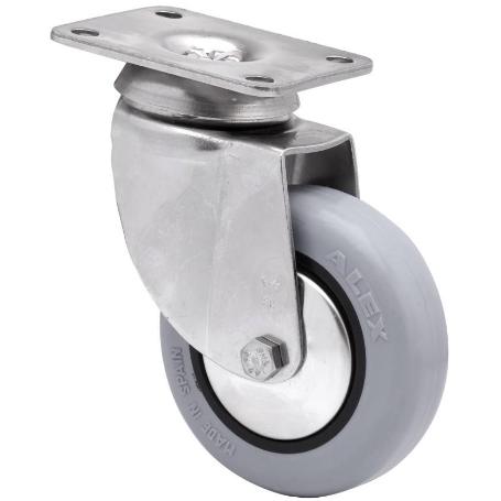 RUEDA GIRATORA PLACA INOX.10BHI60CP-PGIA POLIAMIX-GOMA GRIS EJE LISO