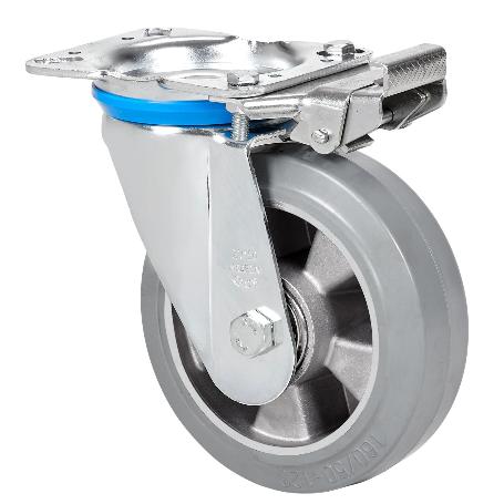 RUEDA GIRATORA PLACA MEC.DIR.10ZVMD160-DEGB ALUMINIO-GOMA GRIS ELASTICA BOLAS