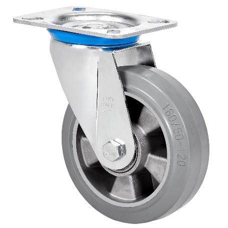 RUEDA GIRATORA PLACA 10ZV200-DEGB ALUMINIO-GOMA GRIS ELASTICA EJE BOLAS