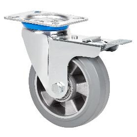 RUEDA GIRATORA PLACA FRENO 10ZVFD200-DEGB ALUMINIO-GOMA GRIS ELASTICA BOLAS