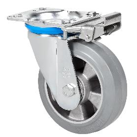 RUEDA GIRATORA PLACA MEC.DIR.10ZVMD200-DEGB ALUMINIO-GOMA GRIS ELASTICA BOLAS