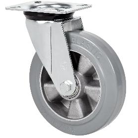 RUEDA GIRATORA PLACA 4MM 10ZVR200-DEGB ALUMINIO-GOMA GRIS ELASTICA EJE BOLAS