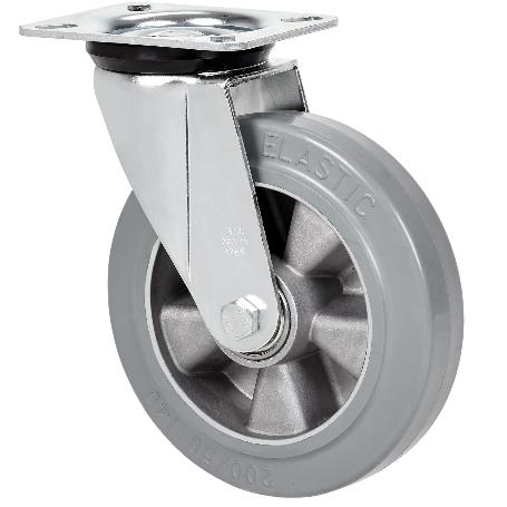 RUEDA GIRATORA PLACA 4MM 10ZVR200-DEGB ALUMINIO-GOMA GRIS ELASTICA EJE BOLAS