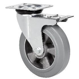 RUEDA GIRATORA PLACA FRENO 4MM 10ZVRFD200-DEGB ALUM-GOMA GRIS ELASTICA BOLAS