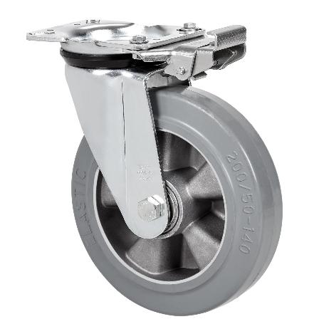 RUEDA GIRATORA PLACA MEC.DIR.4MM 10ZVRMD200-DEGB ALUM-GOMA GRIS ELASTICA BOL.