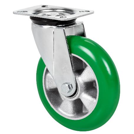 RUEDA GIRATORA PLACA 4MM 10ZVR200-AUAGB ALUMINIO-POLIUR.VERDE BOLAS BALONA