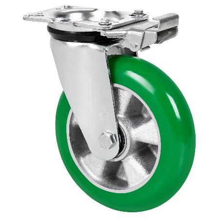 RUEDA GIRATORA PLACA MEC.DIR.4MM 10ZVRMD200-AUAGB ALU-POLIUR.VERDE BOL.BALONA