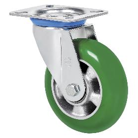 RUEDA GIRATORA PLACA 10ZV200-AUAGB ALUMINIO-POLIUR.VERDE EJE BOLAS BALONA