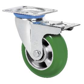 RUEDA GIRATORA PLACA FRENO 10ZVFD200-AUAGB ALUMINIO-POLIUR.VERDE BOLAS BALONA