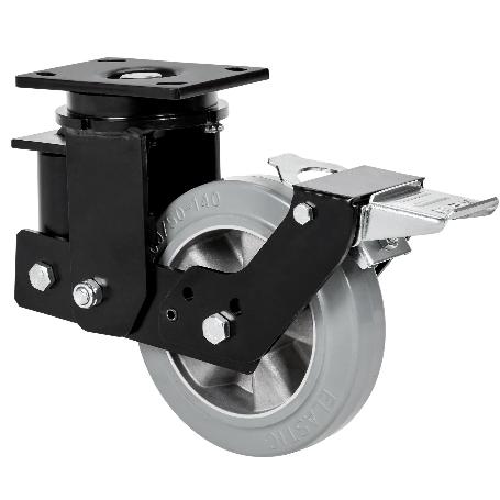 RUEDA GIRATORA PLACA FR.10HLSBFN160-DEGB SUSPENSION GOMA GRIS ELASTICA BOLAS