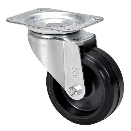 RUEDA GIRATORA PLACA INOX.10ZVLI100-THG GOMA NEGRA TECNOPOLIMERO EJE LISO