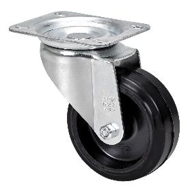 RUEDA GIRATORA PLACA INOX.10ZVI100-THG GOMA NEGRA TECNOPOLIMERO EJE LISO