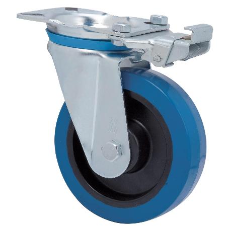 RUEDA GIRATORA PLACA MEC.DIR.10ZVMD160-PGMB POLIAMIX-GOMA AZUL EJE BOLAS