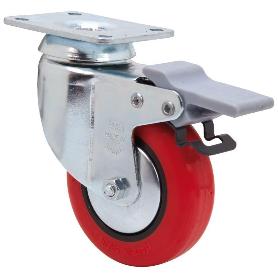 RUEDA GIRATORA PLACA FRENO 10BHFD60CP-PPIA POLIAMIX-POLIUR.ROJO EJE LISO