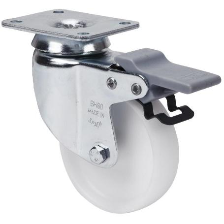 RUEDA GIRATORA PLACA FRENO 10BHFD60-BP PLASTICO BLANCO EJE LISO