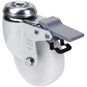 RUEDA GIRATORA AGUJERO M10 FRENO 20BHFD60-BP PLASTICO BLANCO EJE LISO