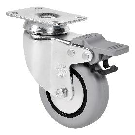 RUEDA GIRATORA PLACA FRENO 10BHFD60CP-PGIA POLIAMIX-GOMA GRIS EJE LISO