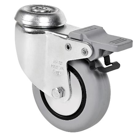 RUEDA GIRATORA AGUJERO M10 FRENO 20BHFD60CP-PGIA POLIAMIX-GOMA GRIS EJE LISO