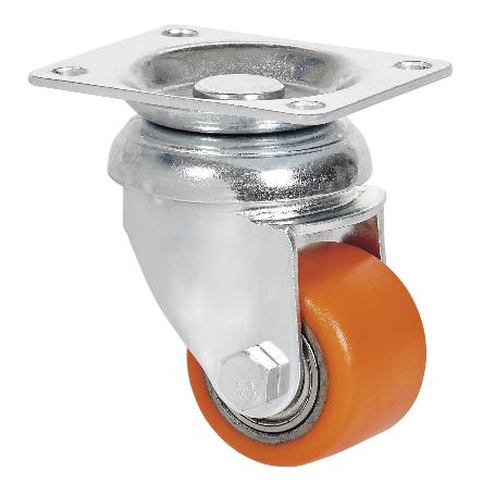 RUEDA GIRATORA PLACA 10LP35-VNB HIERRO-POLIUR.VULCANIZADO NARANJA EJE BOLAS