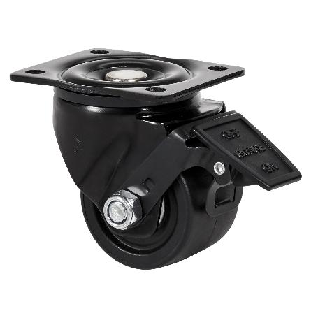 RUEDA GIRATORA PLACA FRENO 10LPFN65-KNB NYLON NEGRO EXTRAFUERTE EJE BOLAS