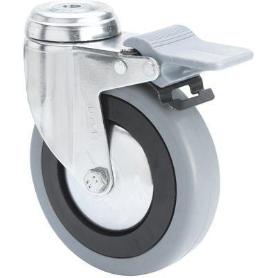 RUEDA GIRATORA AGUJERO M12 FRENO 20BHAFD125CP-PGAN POLIAMIX-GOMA GRIS LISO