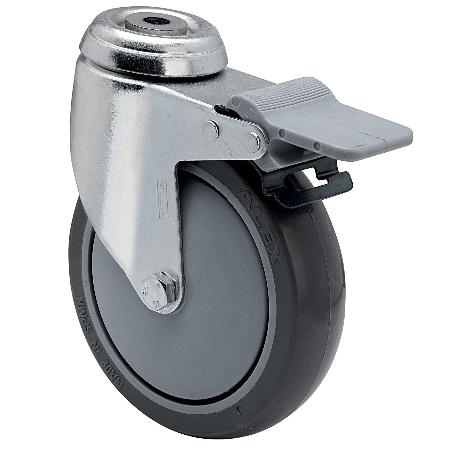 RUEDA GIRATORA AGUJERO M12 FRENO 20BHAFD125CP-PGAISB GOMA GRIS EJE BOLAS