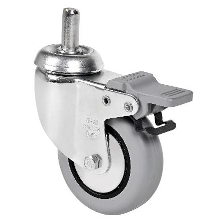 RUEDA GIRATORA ESP.LISA M12X30 FRENO 33BHFD60CP-PGIA POLIAMIX-GOMA GRIS LISO