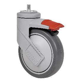 RUEDA GIRATORA ESP.ROSC.M12X25 FRENO 50HCFD125CP-PGAISB GOMA GRIS EJE BOLAS