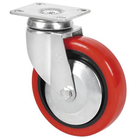RUEDA GIRATORA PLACA 10BHA100CP-PPIA POLIAMIX-POLIUR.ROJO EJE LISO