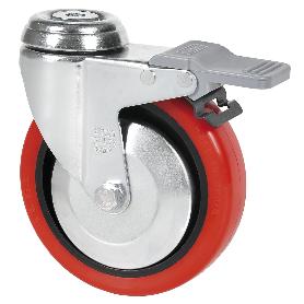 RUEDA GIRATORA AGUJERO M12 FRENO 20BHAFD100CP-PPIA POLIAMIX-POLIUR.ROJO LISO