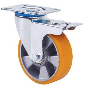 RUEDA GIRATORA PLACA FRENO 10ZVFD250-AUB ALUMINIO-POLIUR.NARANJA EJE BOLAS