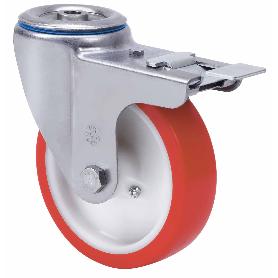 RUEDA GIRATORA AGUJ.M10 FR.INOX.20ZVLIFD80-PO NYLON BLANCO-POLIUR.ROJO LISO