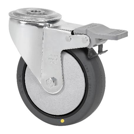 RUEDA GIRATORA AGUJ.M12 FRENO 20ZVLFD100CP-PGCSB POLIUR.GRIS CONDUCTIVO BOLAS