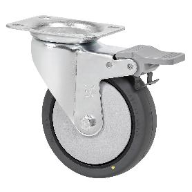 RUEDA GIRATORA PLACA FRENO 10ZVFD125CP-PGCSB POLIUR.GRIS CONDUCTIVO BOLAS