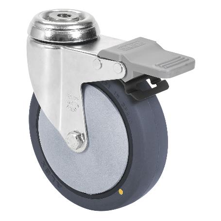 RUEDA GIRATORA AGUJERO M12 FRENO 20BHAFD125CP-PGCSB POLIUR.GRIS CONDUCT.BOLAS